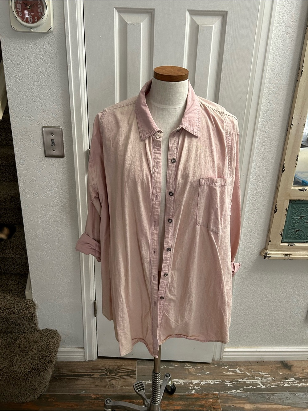 We The Free Light Pink Casual Button-Down Shirt